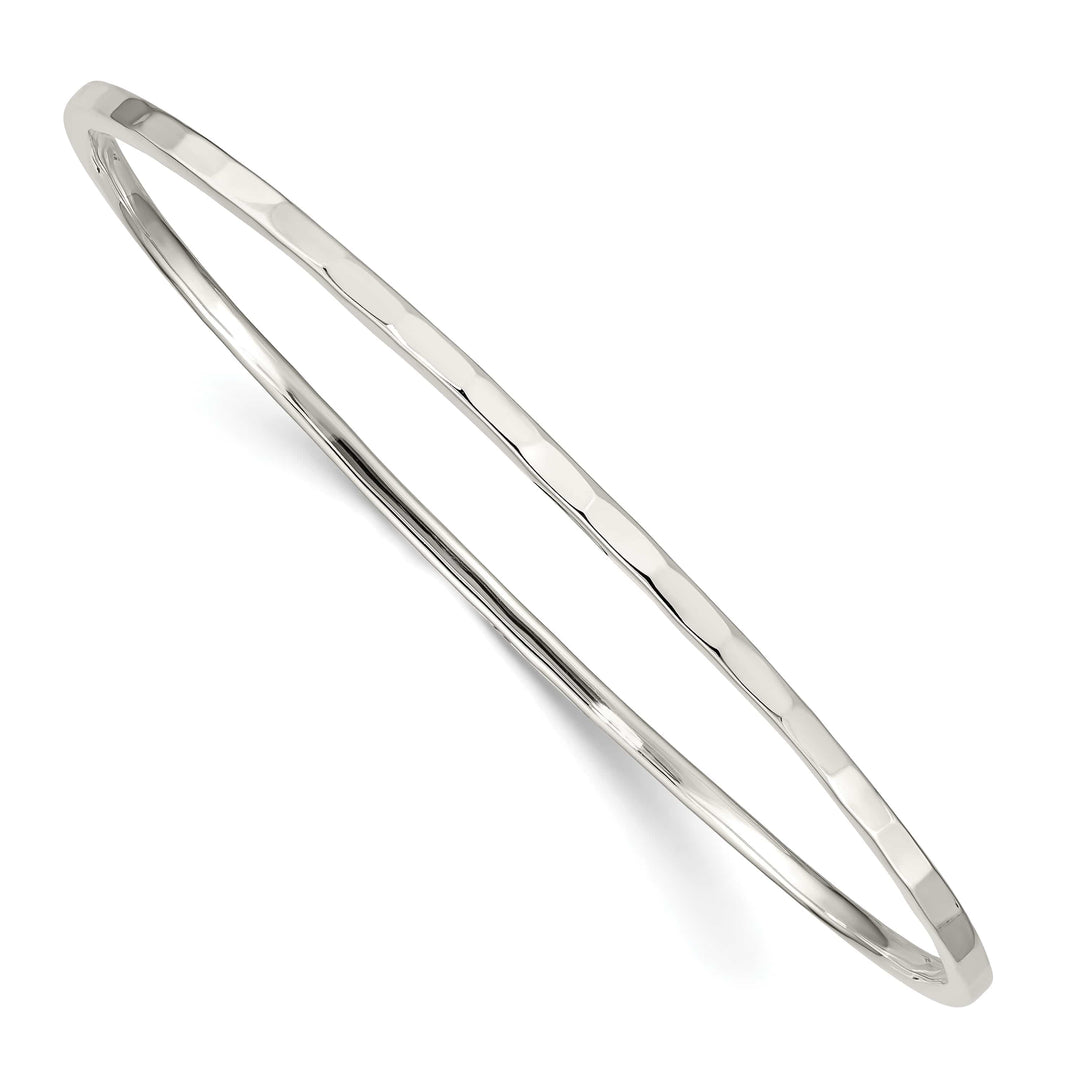 Sterling Silver Polished Hammered 2mm Slip-on Bangle