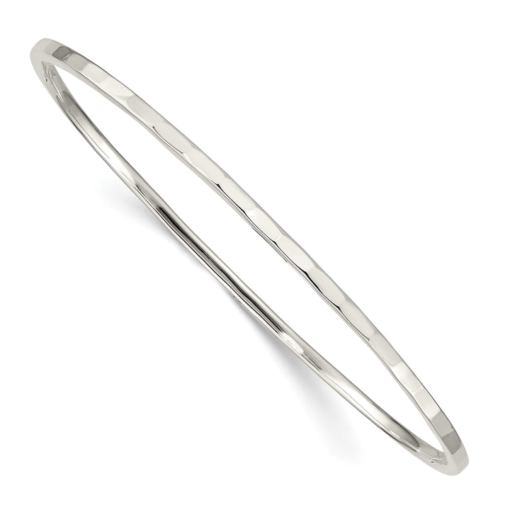 Sterling Silver Polished Hammered 2mm Slip-on Bangle