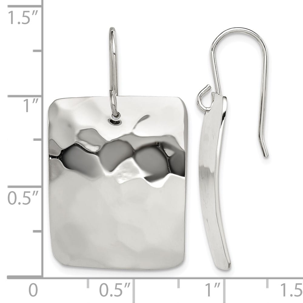 Sterling Silver Polished & Hammered Rectangle Dangle Earrings, view 4 of 4