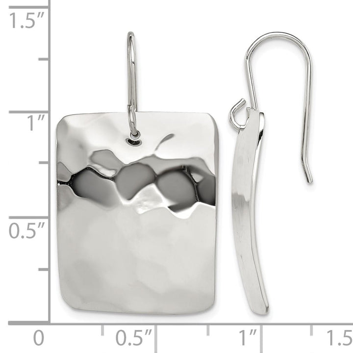 Sterling Silver Polished & Hammered Rectangle Dangle Earrings, view 4 of 4