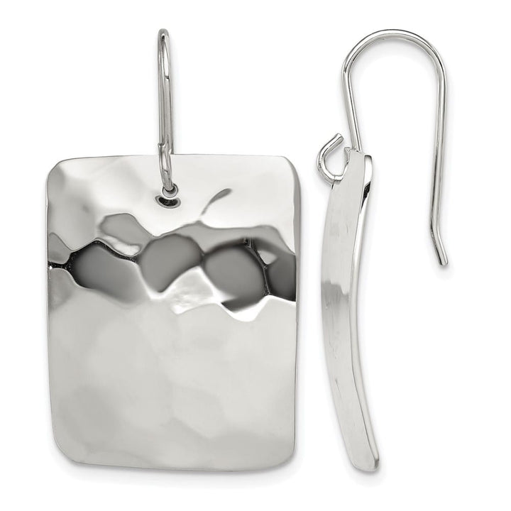Sterling Silver Polished & Hammered Rectangle Dangle Earrings, view 1 of 4