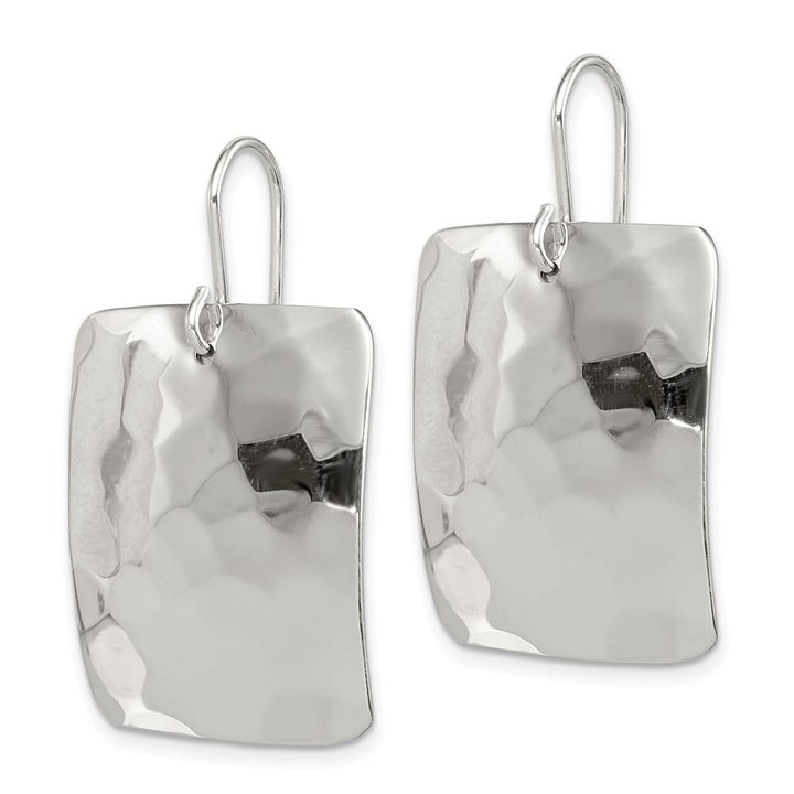 Sterling Silver Polished & Hammered Rectangle Dangle Earrings, view 2 of 4