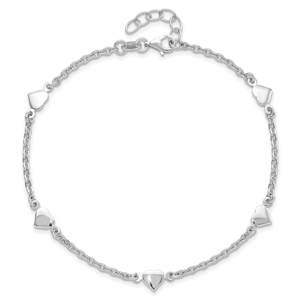 Sterling Silver Polished Heart 5-Station Anklet