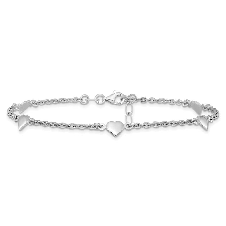 Sterling Silver Polished Heart 5-Station Anklet