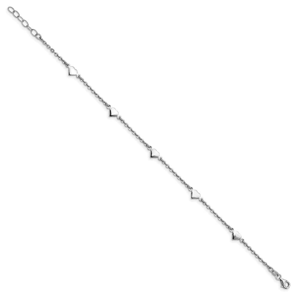 Sterling Silver Polished Heart 5-Station Anklet