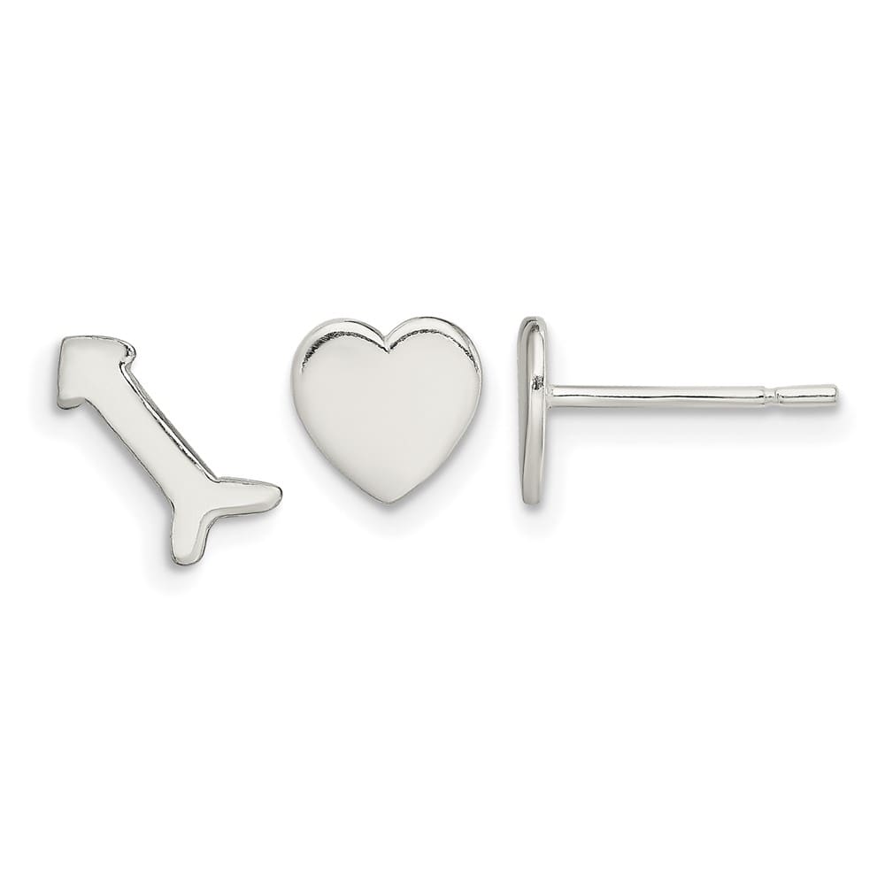 Sterling Silver Polished Heart and Arrow Post Earrings
