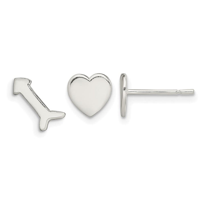 Sterling Silver Polished Heart and Arrow Post Earrings