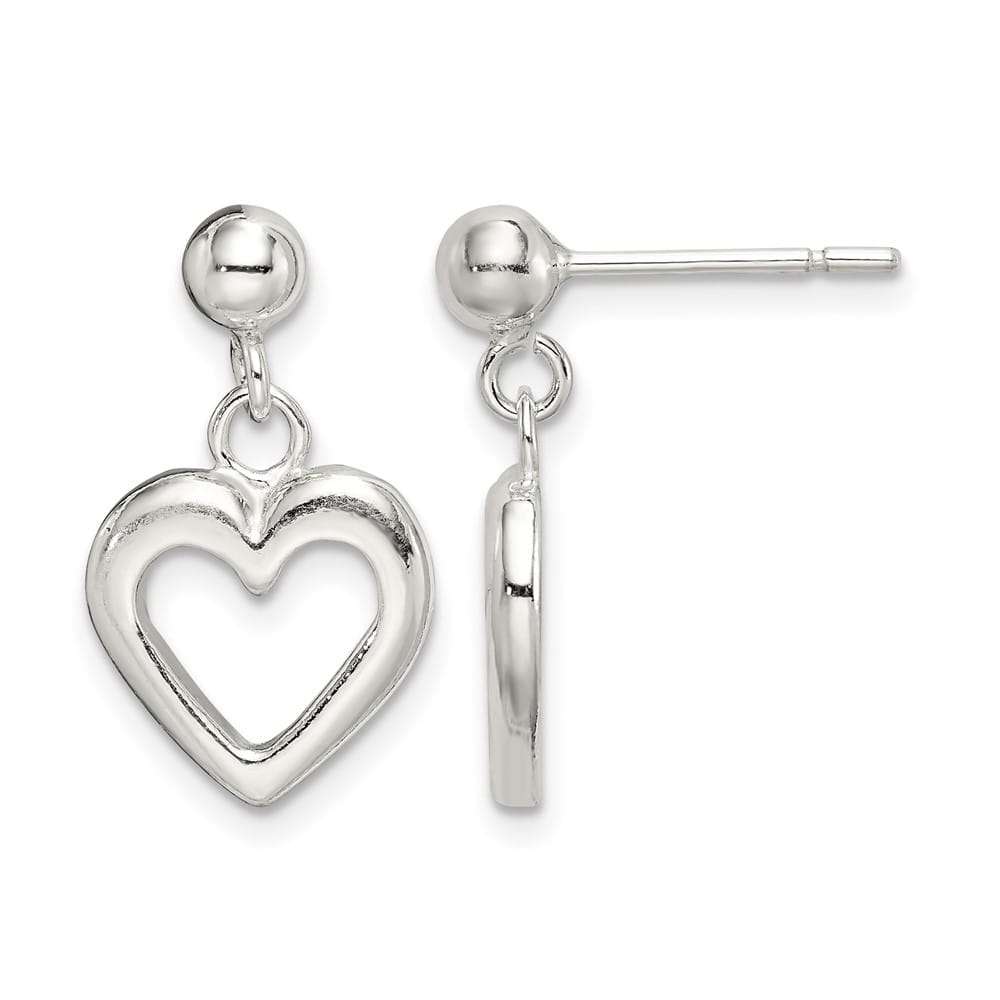 Sterling Silver Polished Heart Dangle Post Earrings