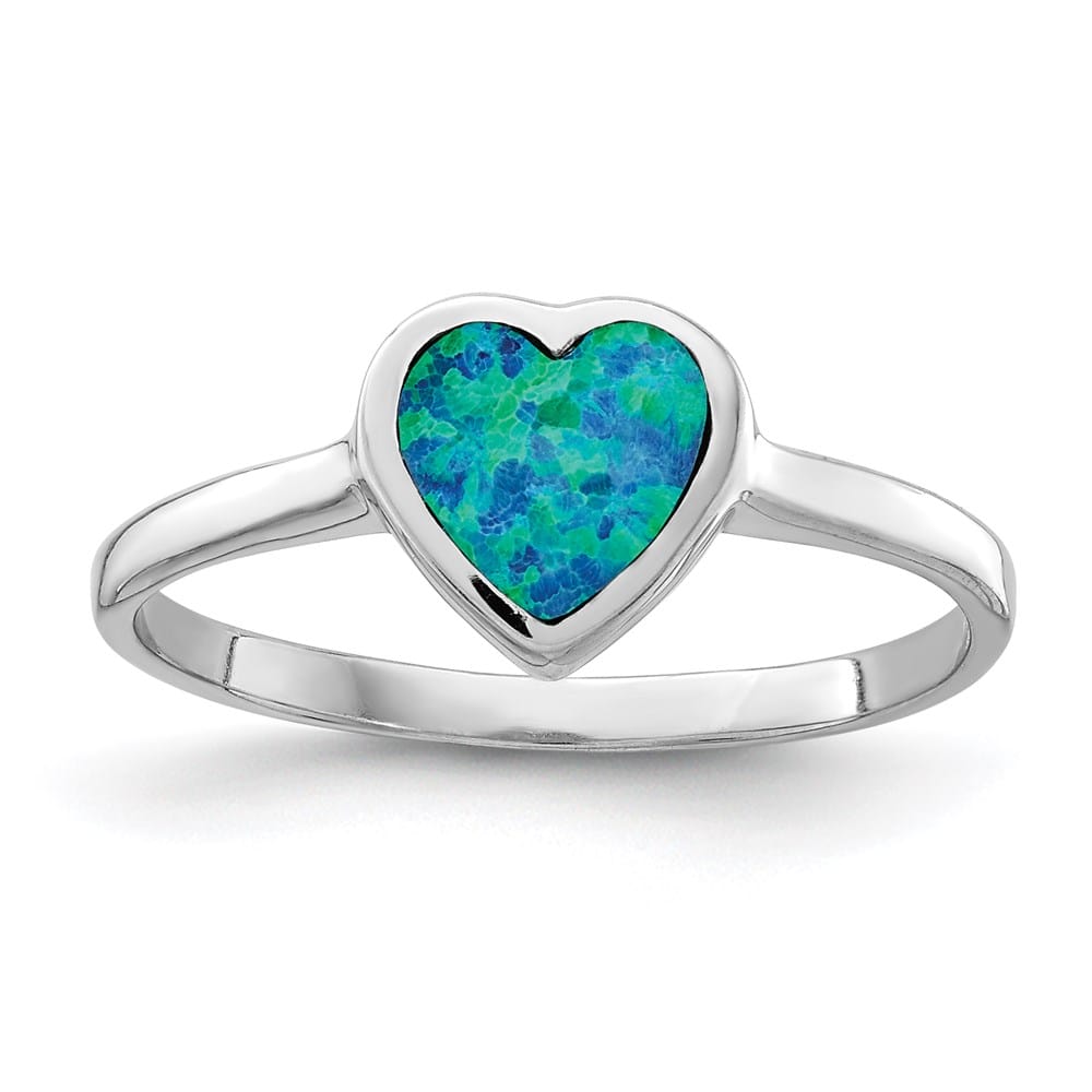 Sterling Silver Polished Heart Synthetic Opal Ring