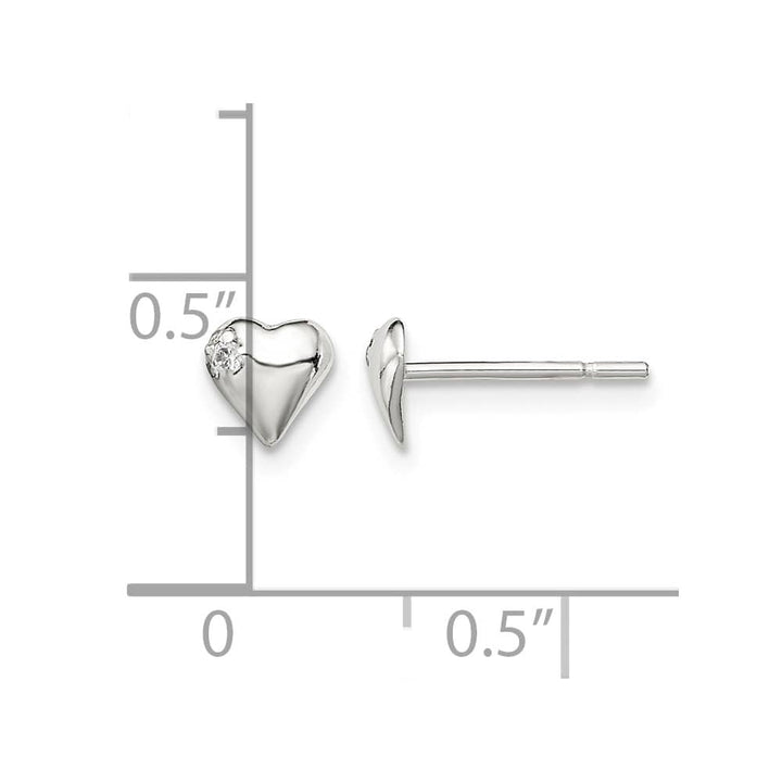 Sterling Silver Polished Heart with CZ Petite Post Earrings