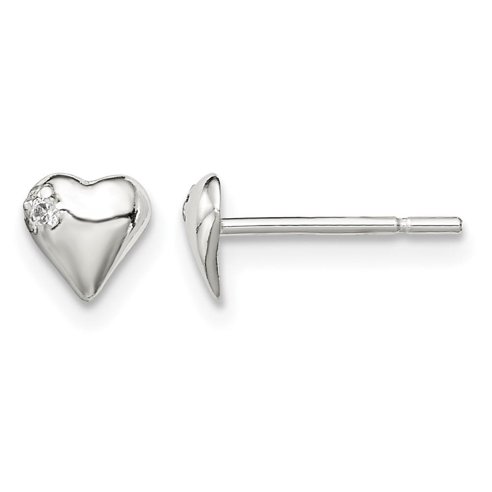 Sterling Silver Polished Heart with CZ Petite Post Earrings