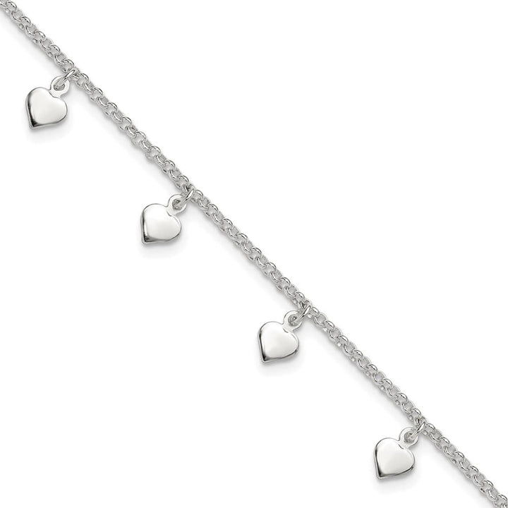 Sterling Silver Polished Hearts Anklet — .925 sterling silver, 10 inches long, 2 mm wide, lobster clasp, 4.98 g