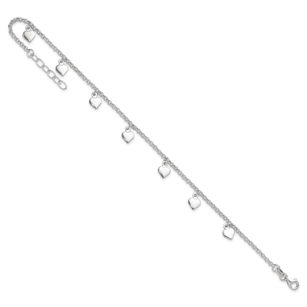 Sterling Silver Polished Hearts Anklet