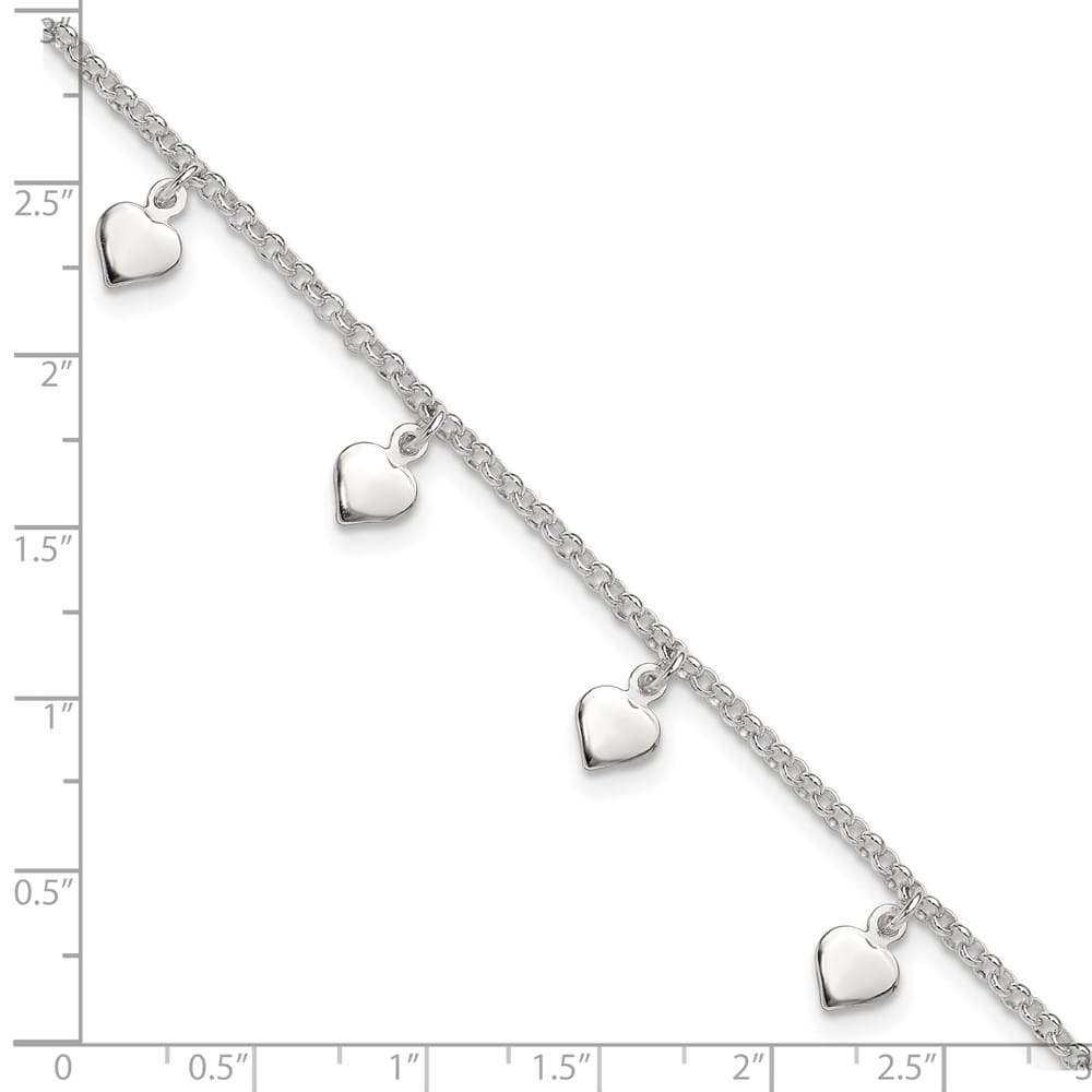 Sterling Silver Polished Hearts Anklet