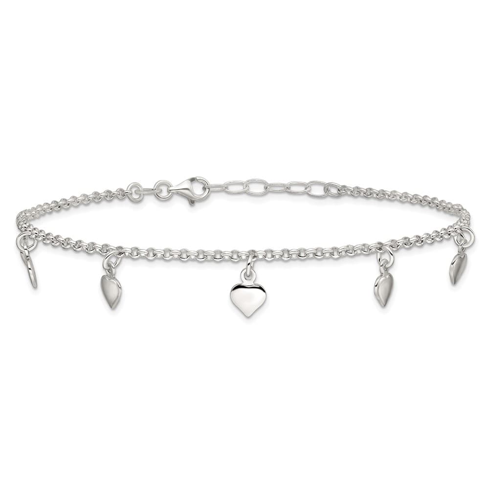 Sterling Silver Polished Hearts Anklet
