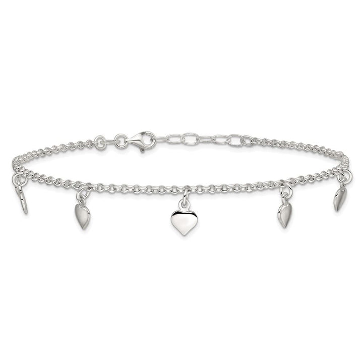 Sterling Silver Polished Hearts Anklet