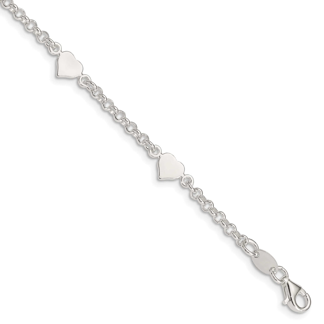 Sterling Silver Polished Hearts Children's Bracelet