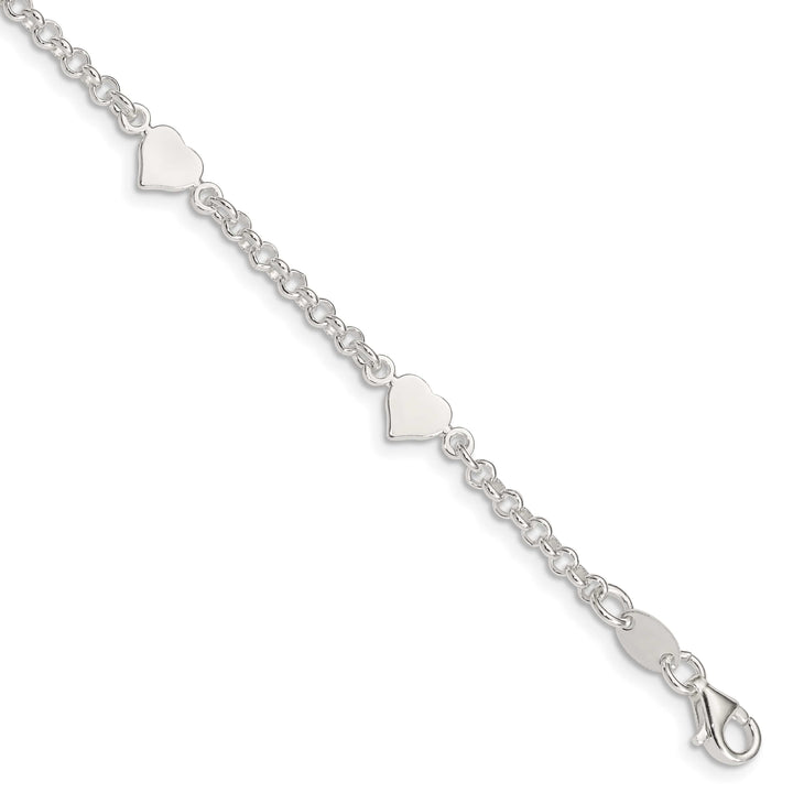 Sterling Silver Polished Hearts Children's Bracelet
