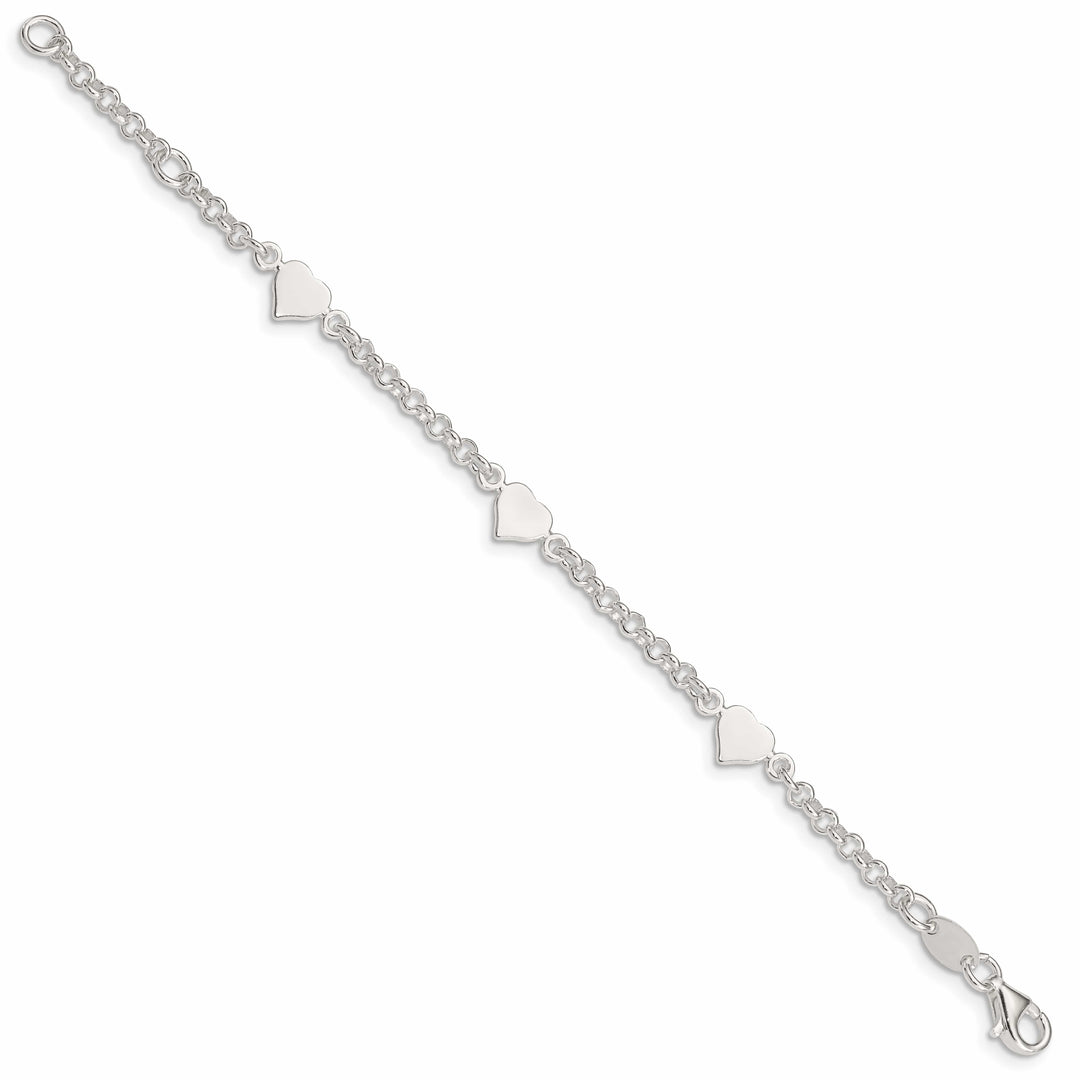 Sterling Silver Polished Hearts Children's Bracelet