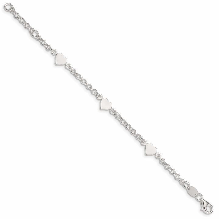 Sterling Silver Polished Hearts Children's Bracelet