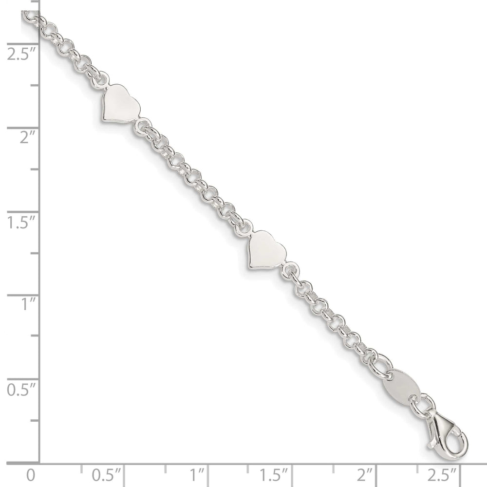 Sterling Silver Polished Hearts Children's Bracelet