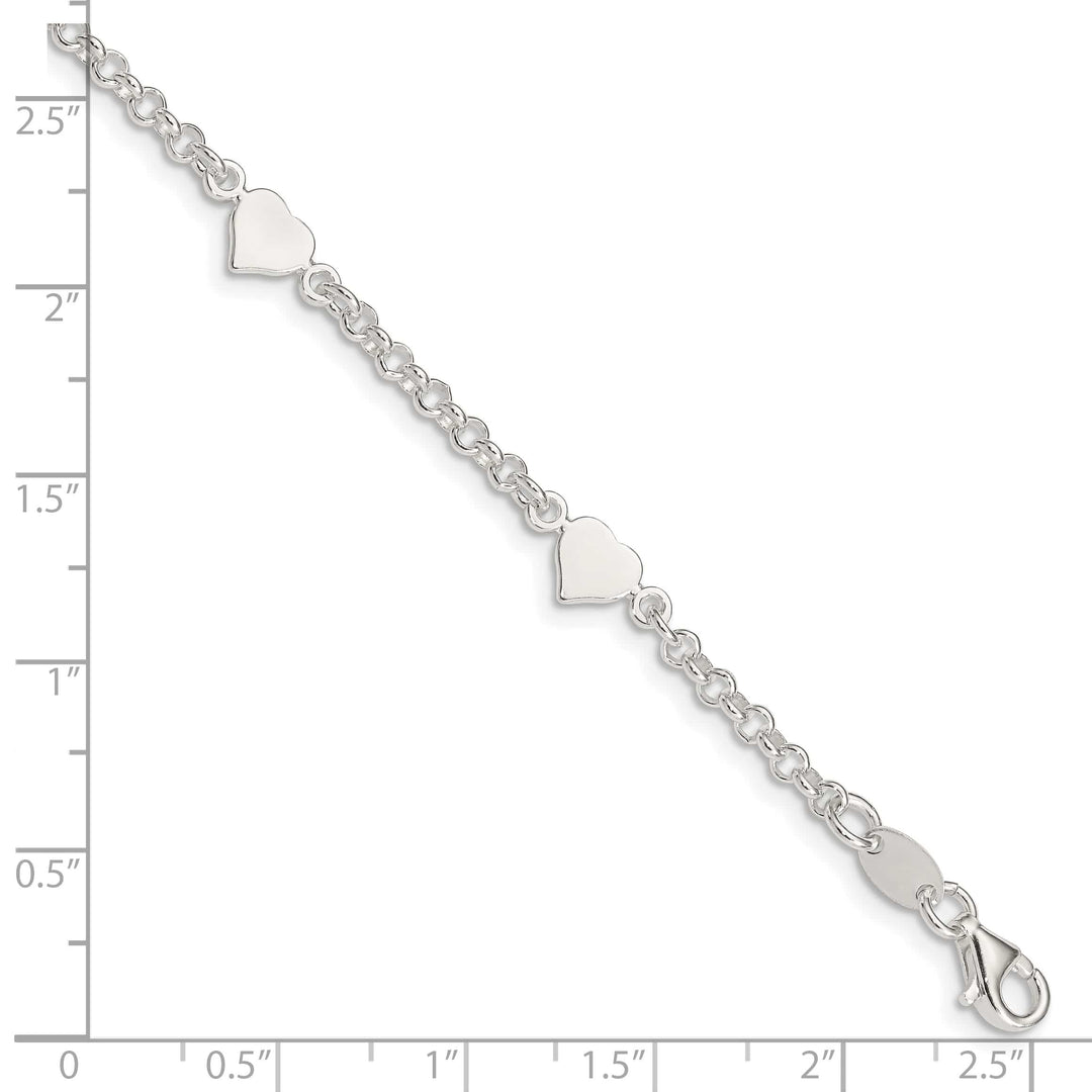 Sterling Silver Polished Hearts Children's Bracelet