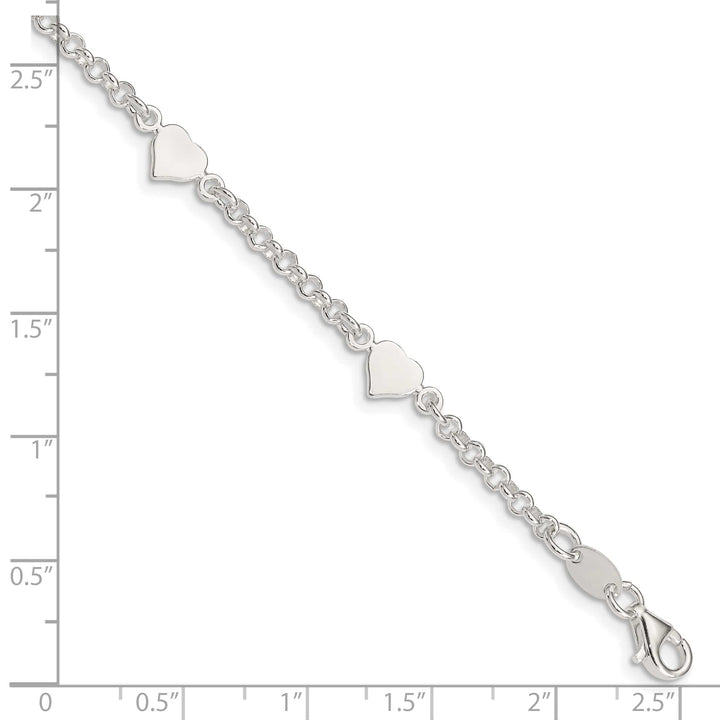 Sterling Silver Polished Hearts Children's Bracelet