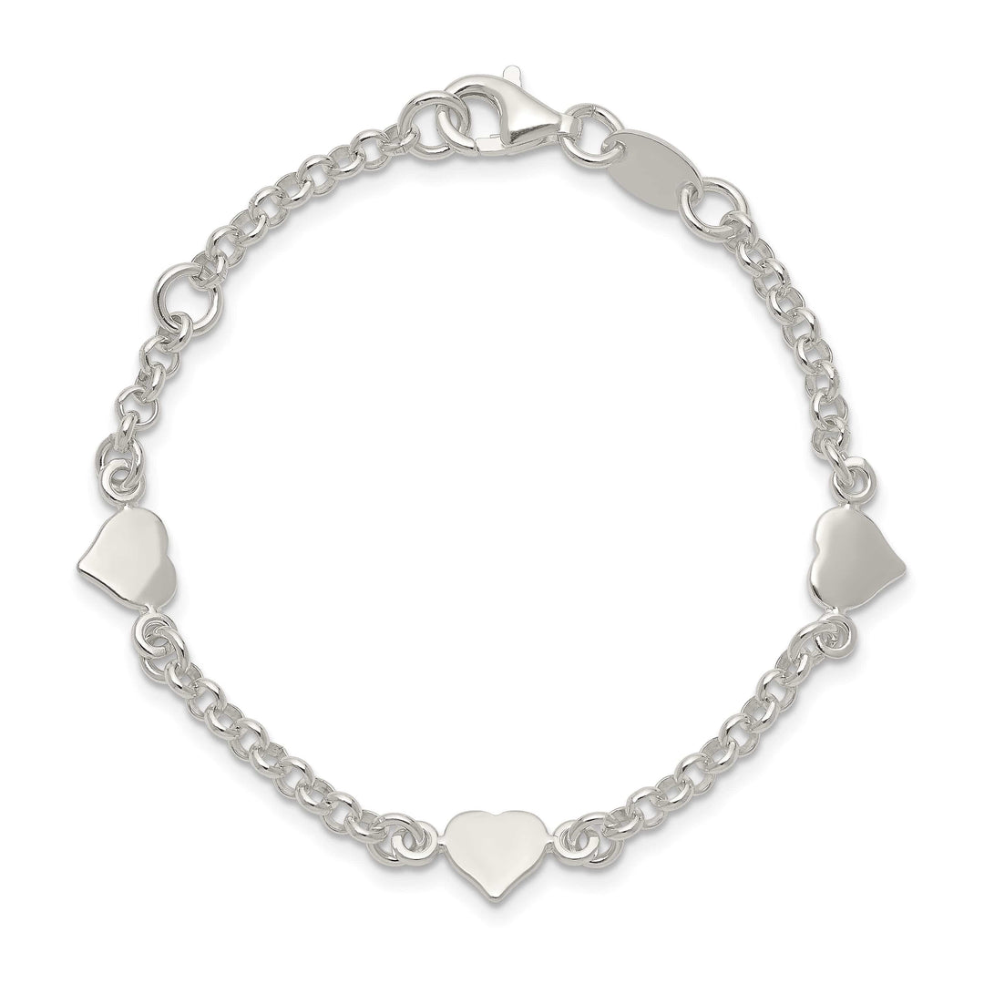Sterling Silver Polished Hearts Children's Bracelet