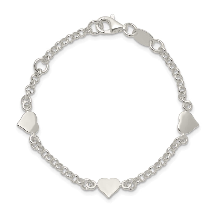 Sterling Silver Polished Hearts Children's Bracelet