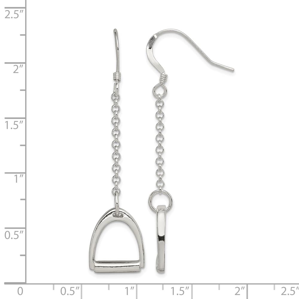 Sterling Silver Polished Horse Stirrup Dangle Earrings, view 4 of 4
