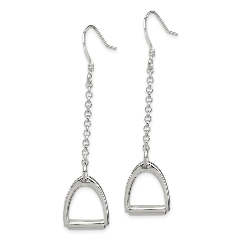 Sterling Silver Polished Horse Stirrup Dangle Earrings, view 2 of 4