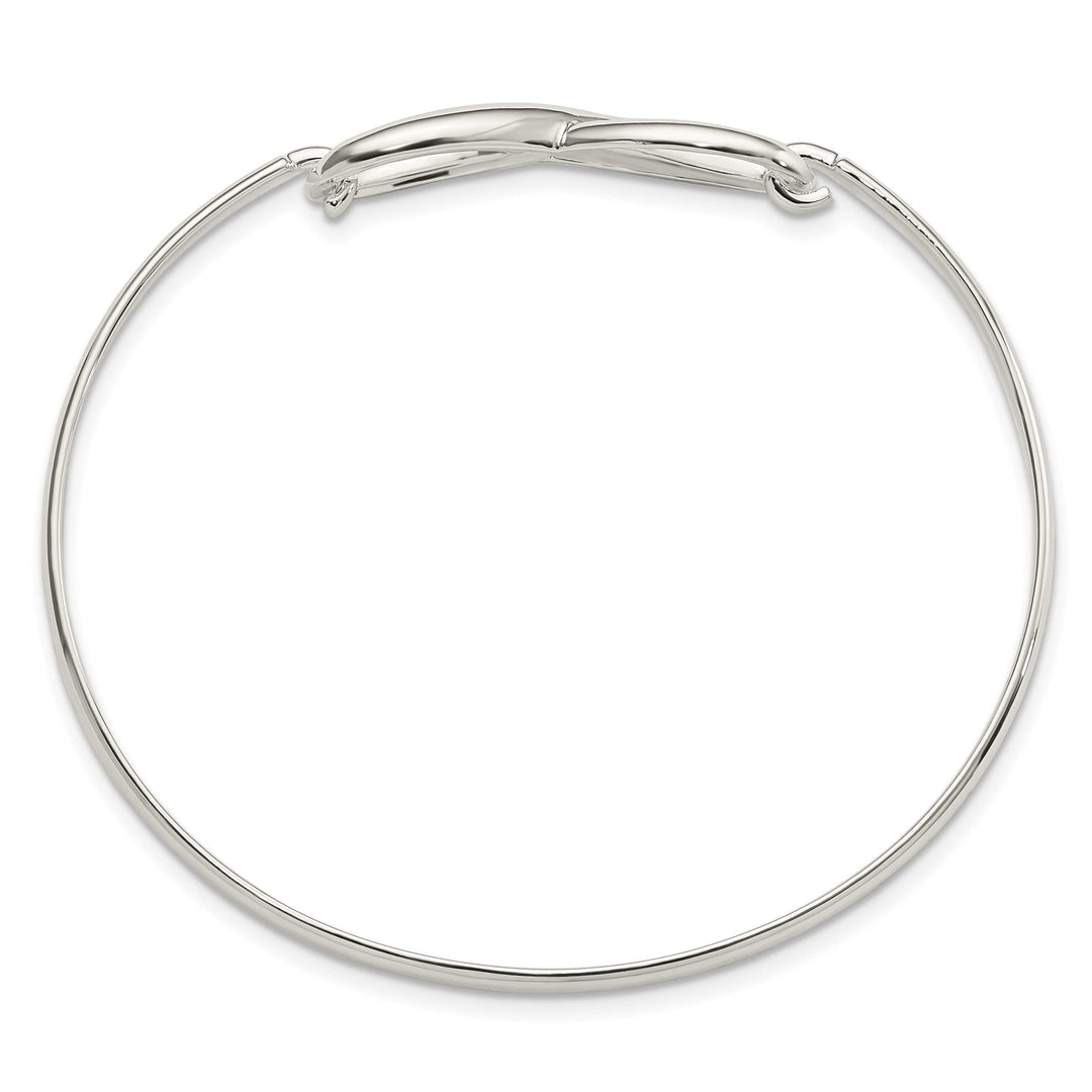Sterling Silver Polished Infinity Hook Closure Bangle Bracelet