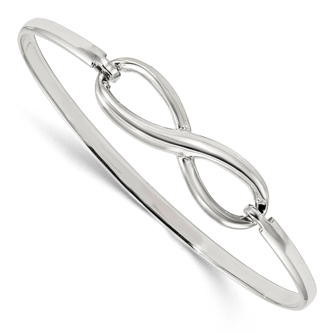 Sterling Silver Polished Infinity Hook Closure Bangle Bracelet