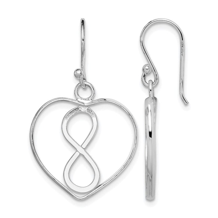 Sterling Silver Polished Infinity Open Heart Dangle Earrings, view 1 of 4