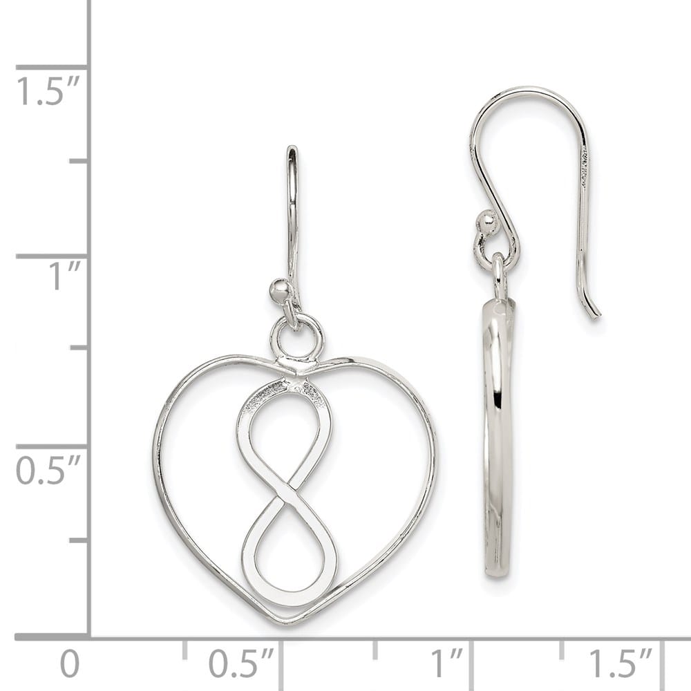 Sterling Silver Polished Infinity Open Heart Dangle Earrings, view 4 of 4