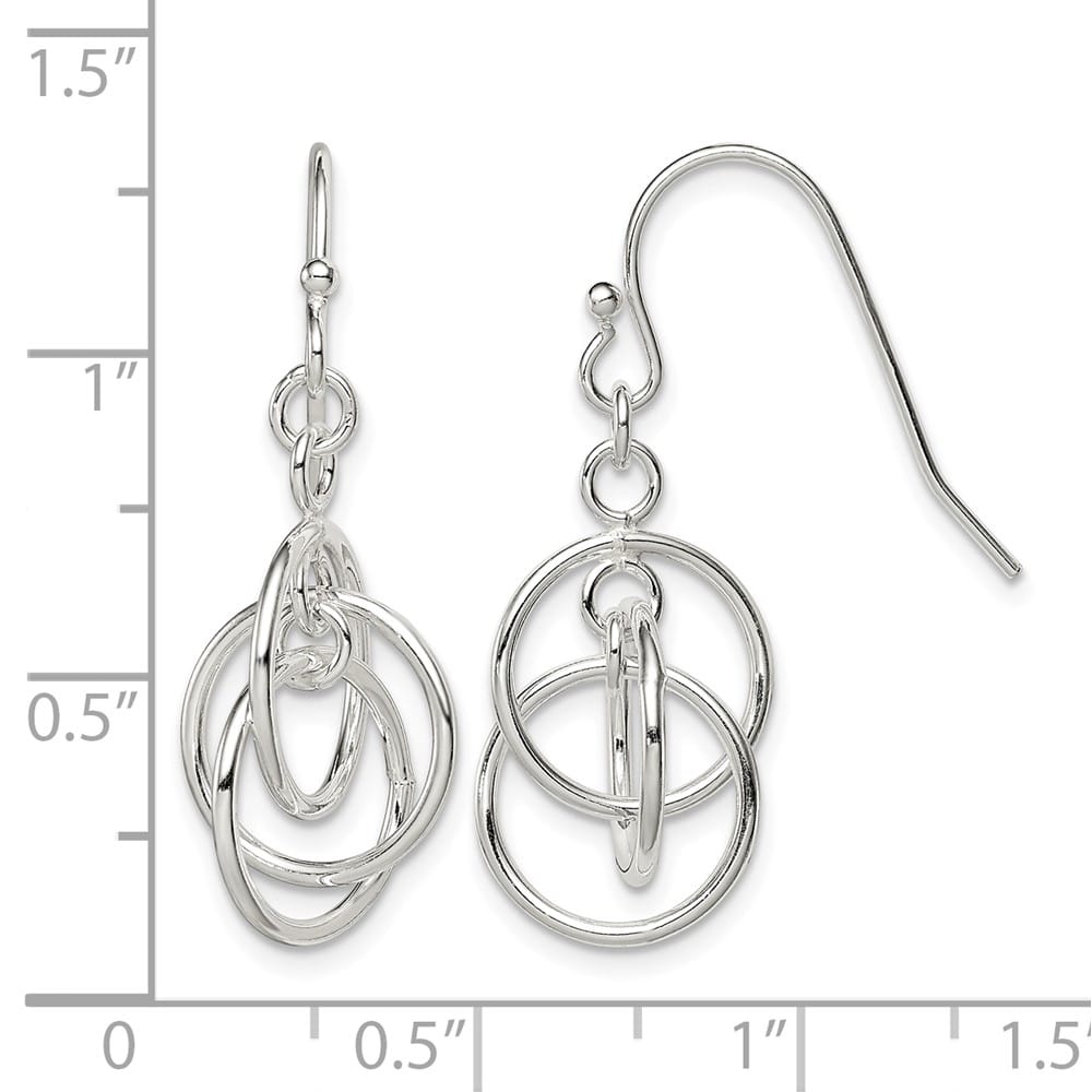 Sterling Silver Polished Intertwined Three Circle Dangle Earrings, view 4 of 4