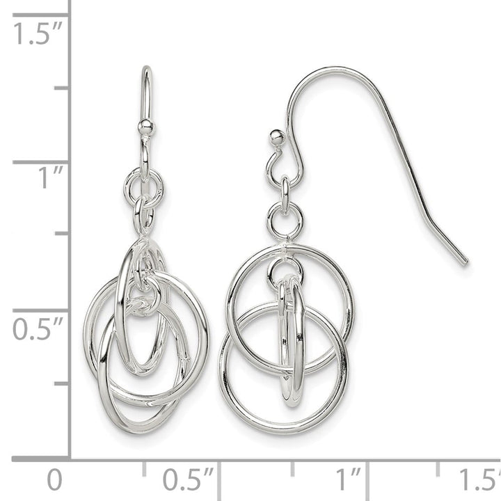 Sterling Silver Polished Intertwined Three Circle Dangle Earrings, view 4 of 4