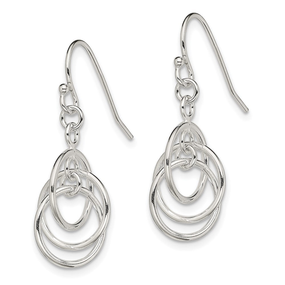 Sterling Silver Polished Intertwined Three Circle Dangle Earrings, view 2 of 4