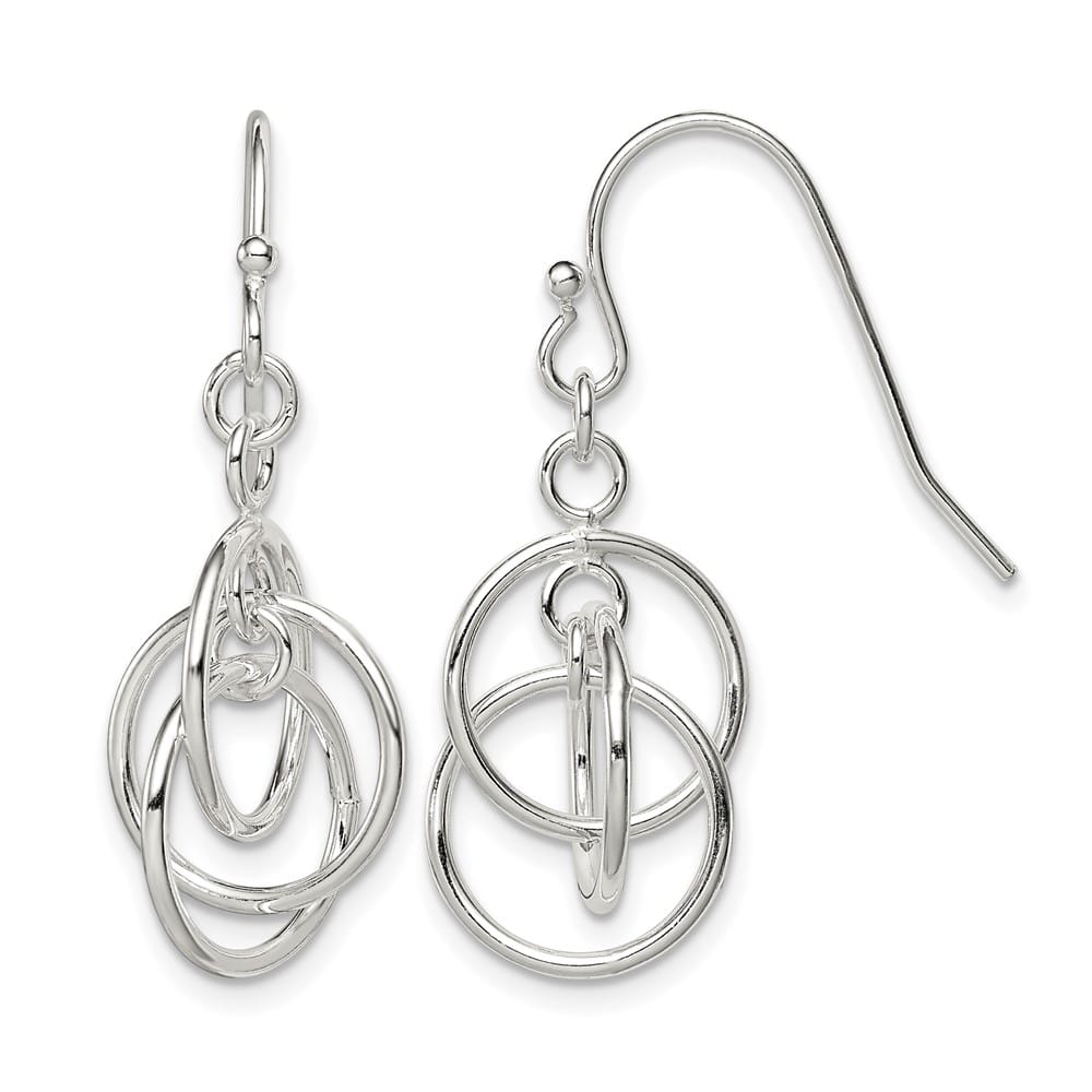 Sterling Silver Polished Intertwined Three Circle Dangle Earrings, view 1 of 4