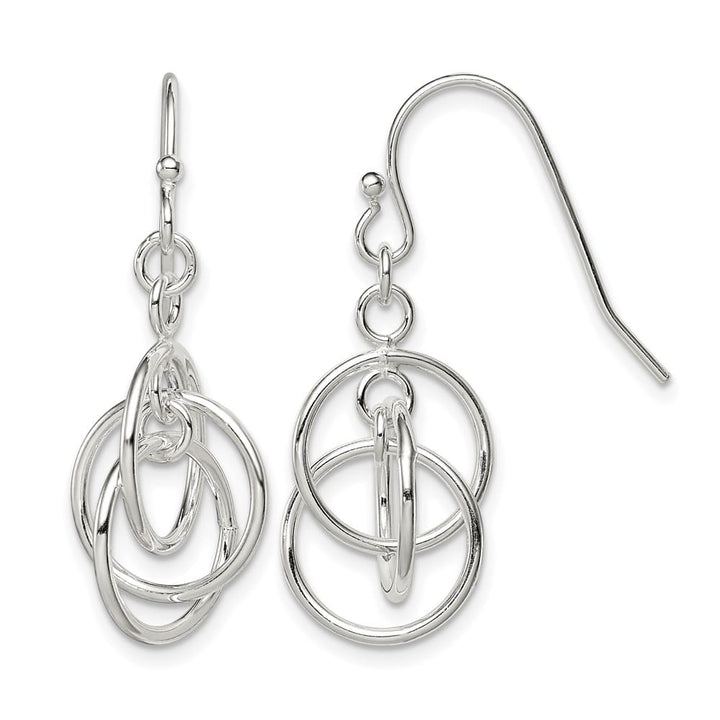 Sterling Silver Polished Intertwined Three Circle Dangle Earrings, view 1 of 4
