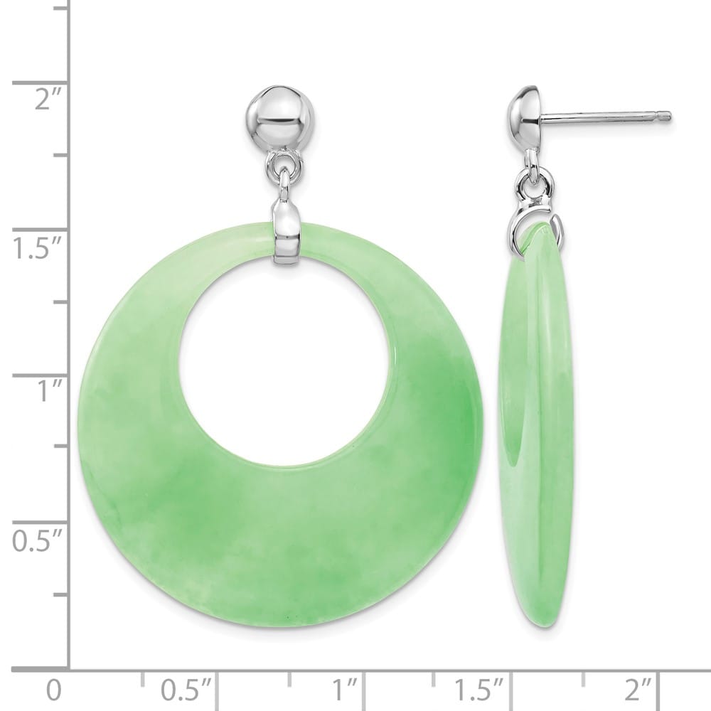 Sterling Silver Polished Jade Circle Post Dangle Earrings, view 4 of 4