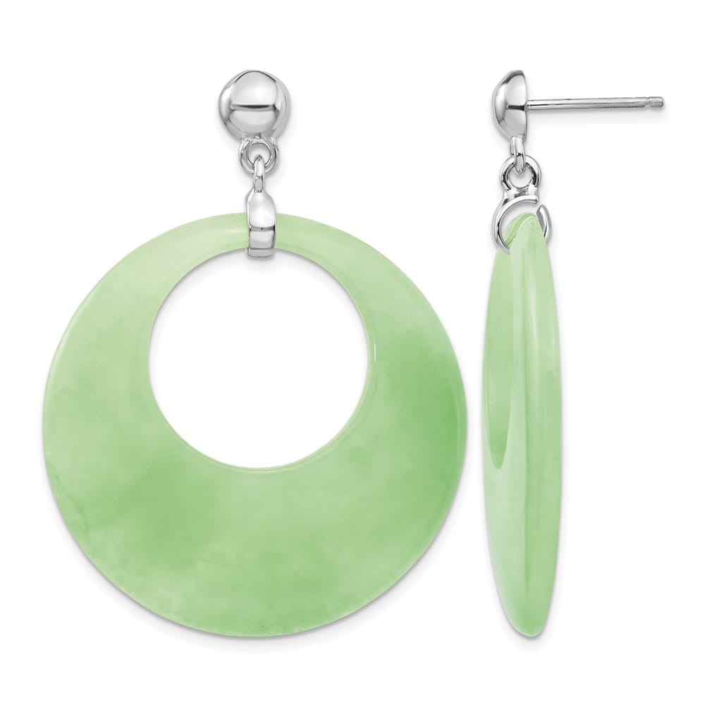 Sterling Silver Polished Jade Circle Post Dangle Earrings, view 1 of 4