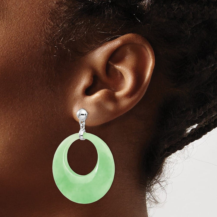 Sterling Silver Polished Jade Circle Post Dangle Earrings, view 3 of 4