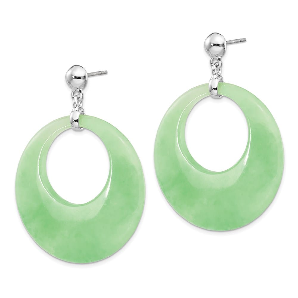 Sterling Silver Polished Jade Circle Post Dangle Earrings, view 2 of 4