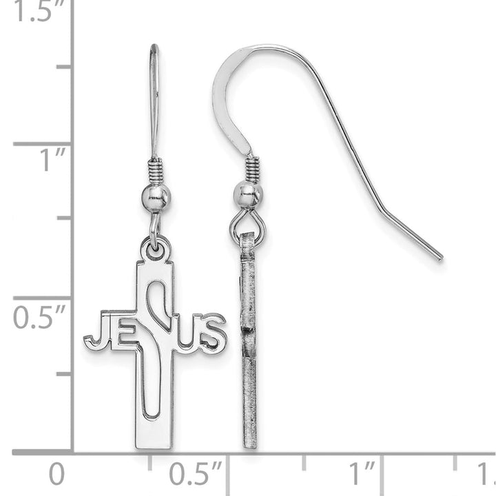 Sterling Silver Polished Jesus Cross Dangle Earrings, view 4 of 4