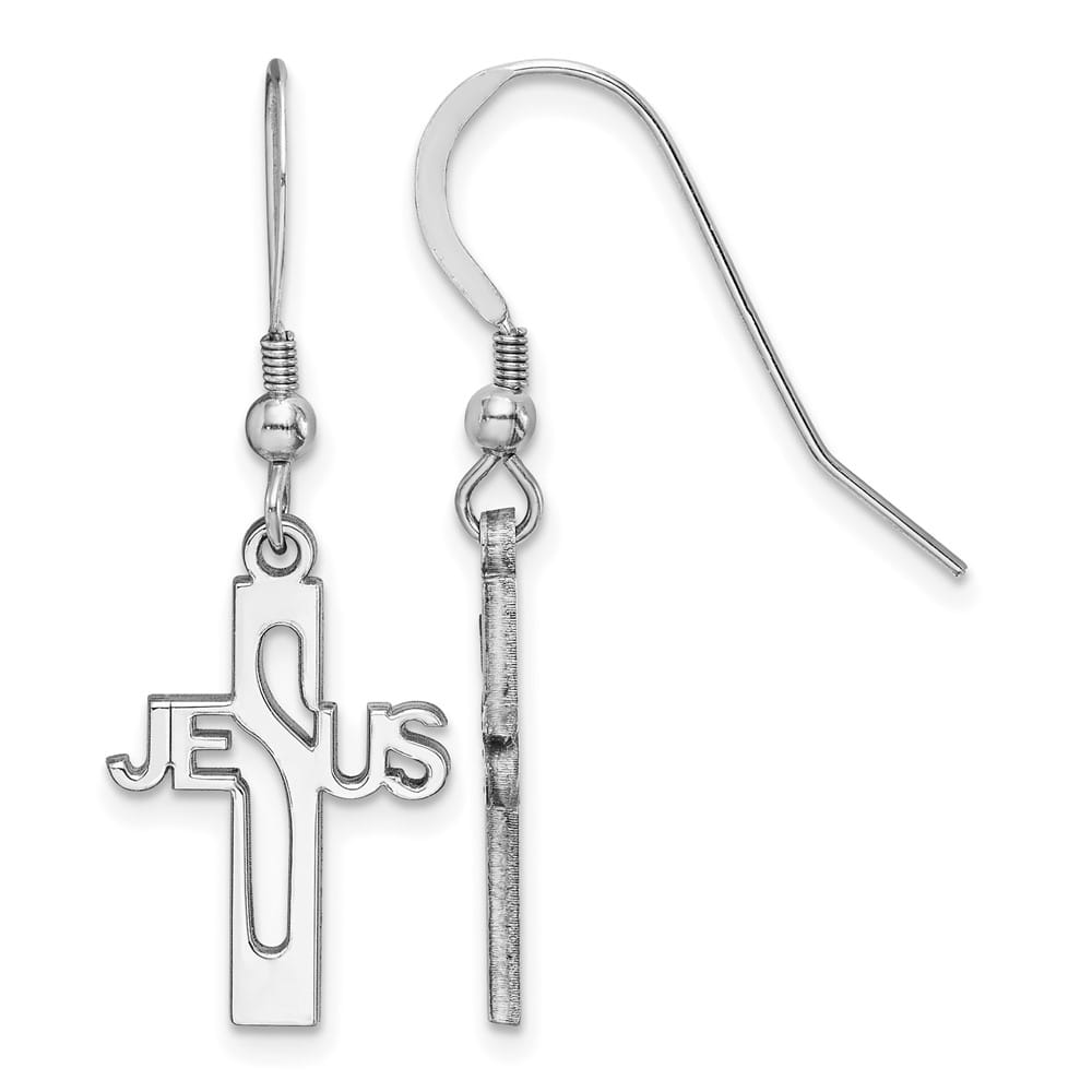 Sterling Silver Polished Jesus Cross Dangle Earrings, view 1 of 4