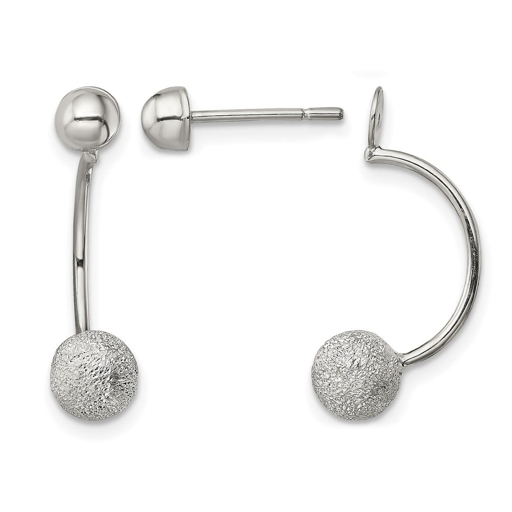 Sterling Silver Polished Laser-cut Bead Jackets with Button Earrings, view 1 of 4