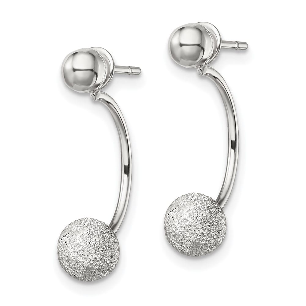 Sterling Silver Polished Laser-cut Bead Jackets with Button Earrings, view 2 of 4
