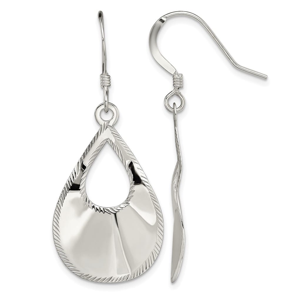 Sterling Silver Polished & Laser-cut Teardrop Dangle Earrings, view 1 of 4
