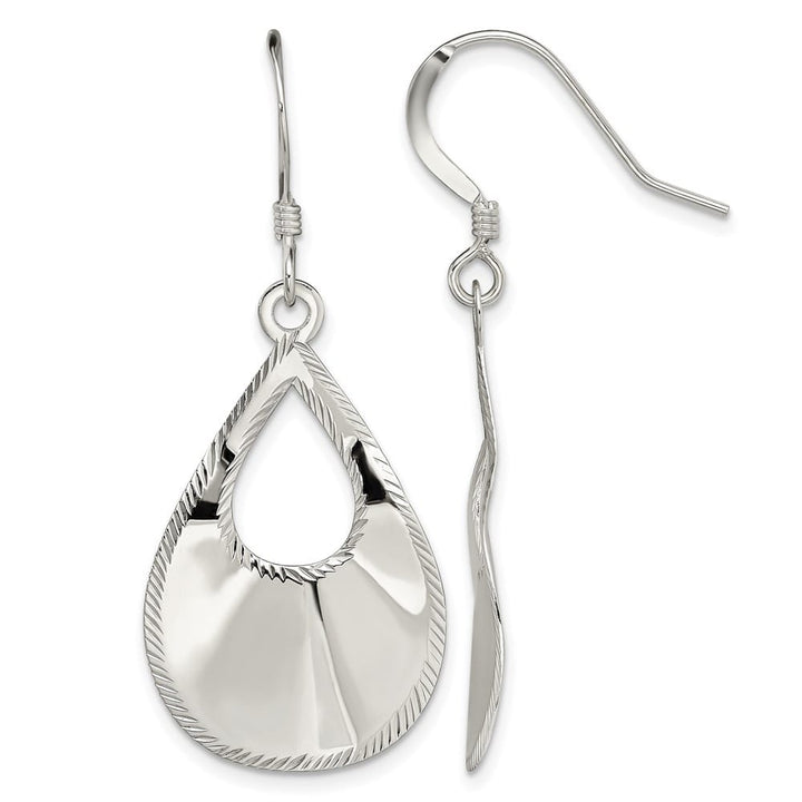 Sterling Silver Polished & Laser-cut Teardrop Dangle Earrings, view 1 of 4